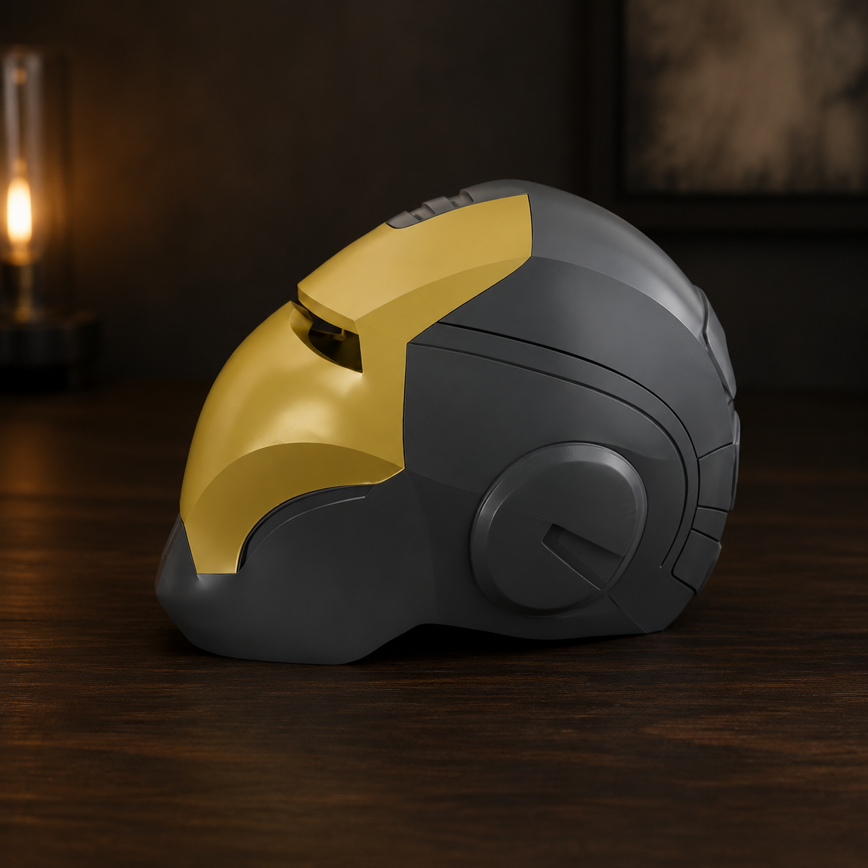 Kryvon Futuristic 3D-Printed Wearable Mask – Graphite Gray & Golden Yellow