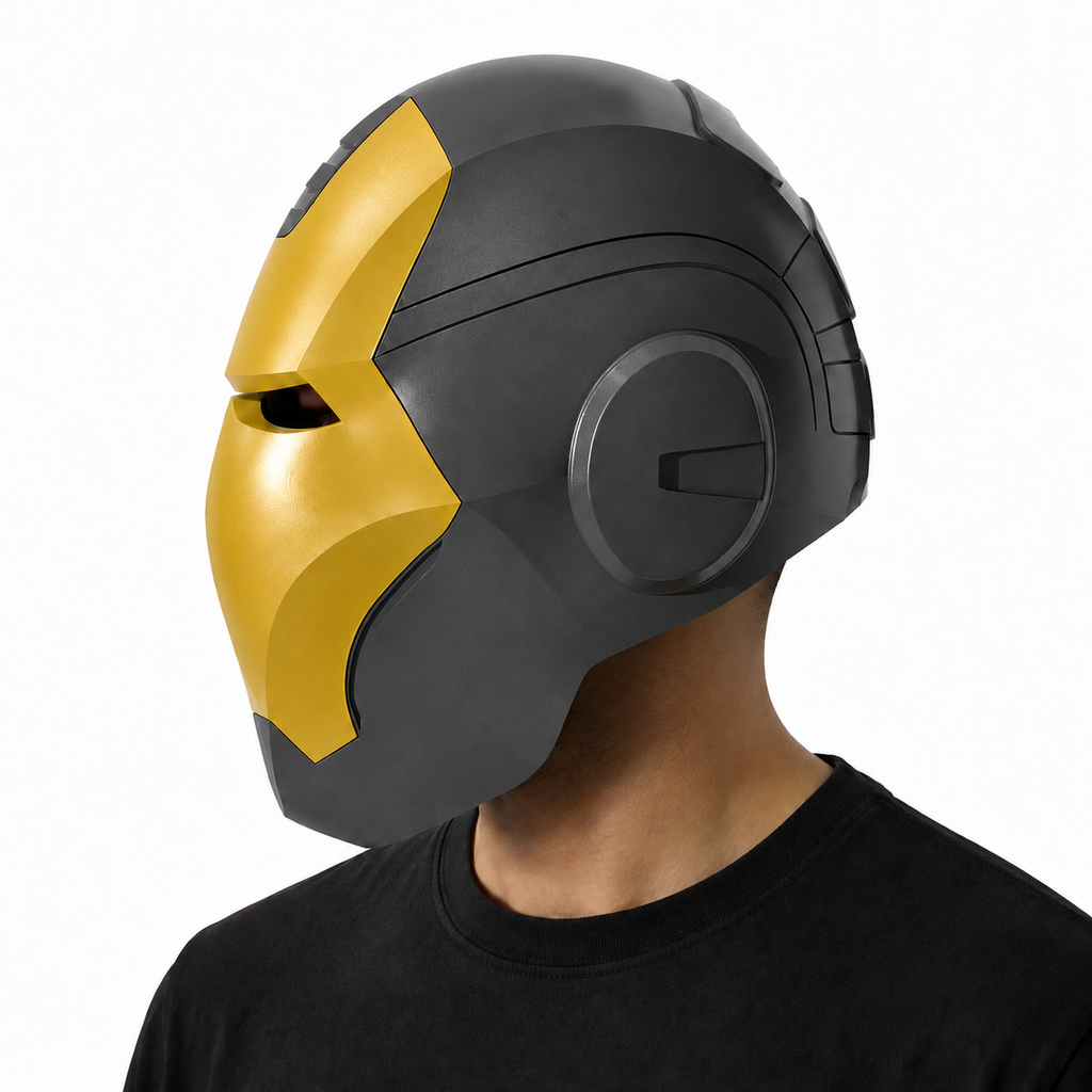 Kryvon Futuristic 3D-Printed Wearable Mask – Graphite Gray & Golden Yellow