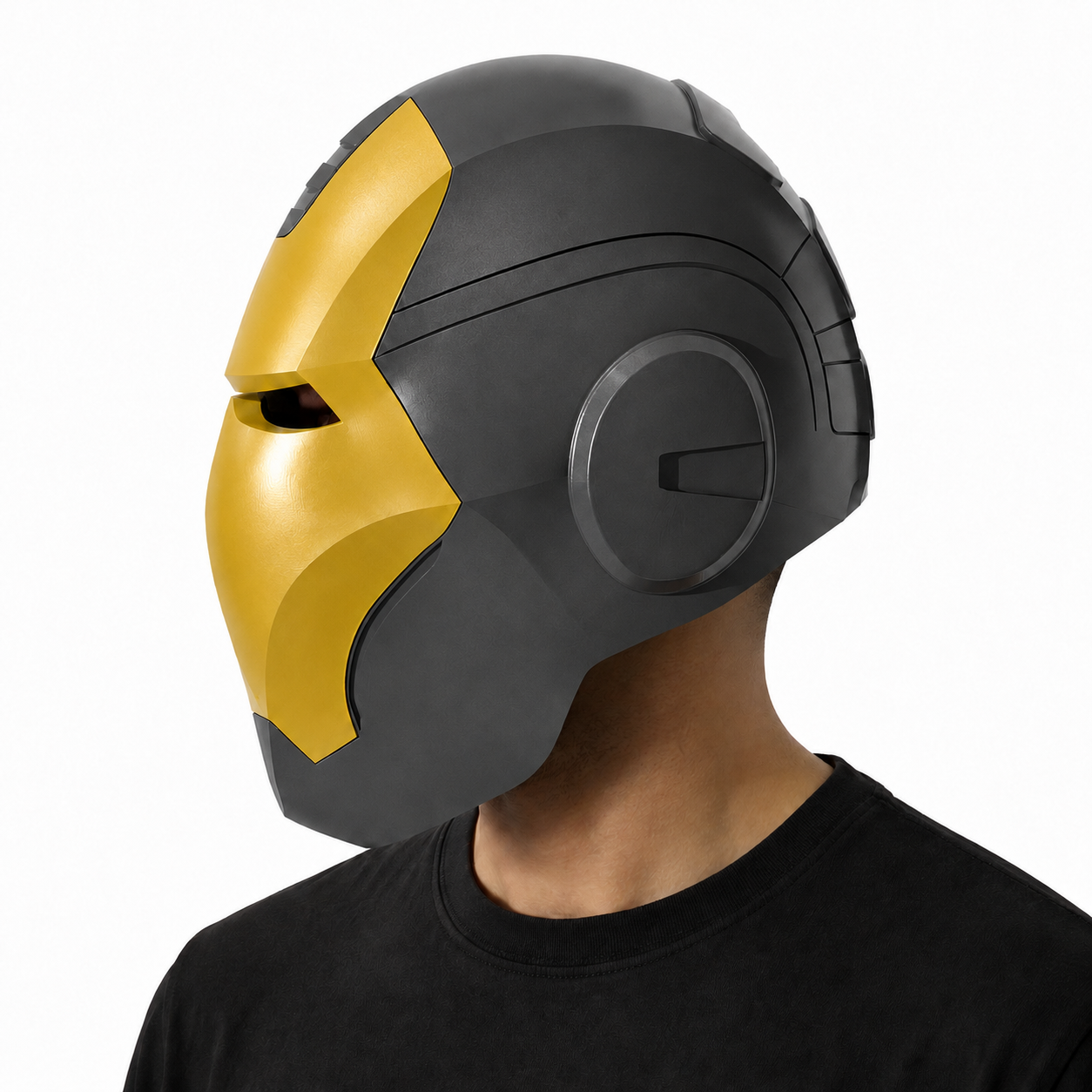 Kryvon Futuristic 3D-Printed Wearable Mask – Graphite Gray & Golden Yellow