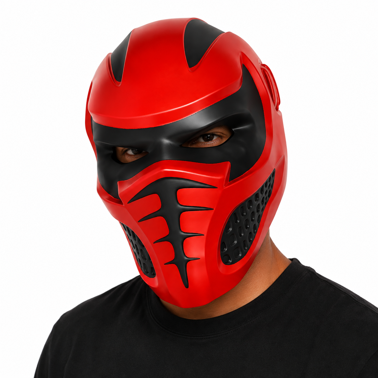 Flex-Axis Vortex Futuristic Full Face Mask – Red & Black