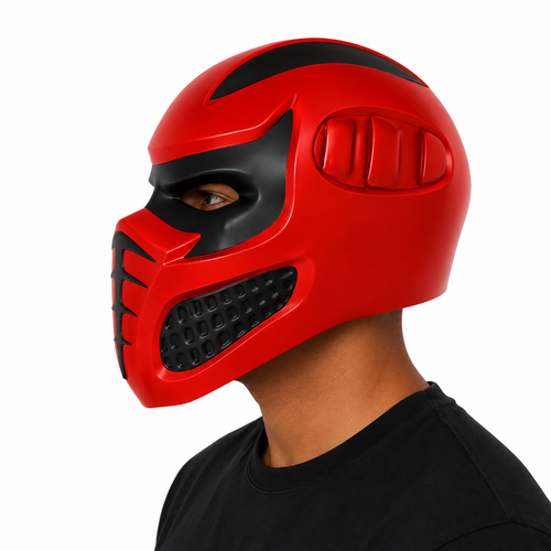 Flex-Axis Vortex Futuristic Full Face Mask – Red & Black