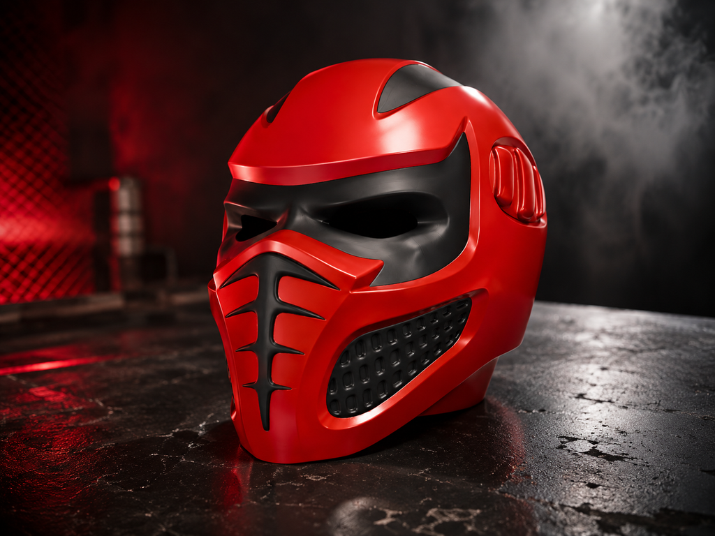 Flex-Axis Vortex Futuristic Full Face Mask – Red & Black
