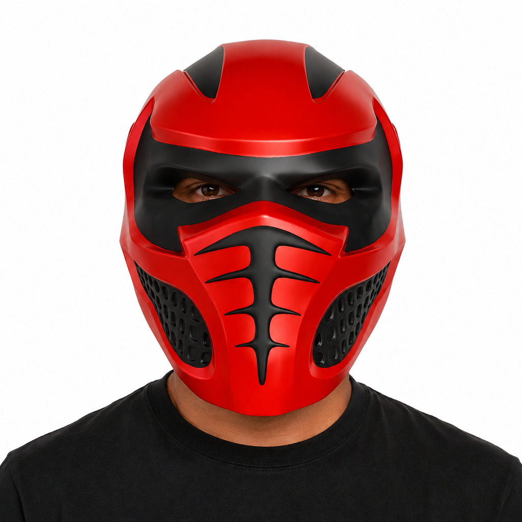 Flex-Axis Vortex Futuristic Full Face Mask – Red & Black