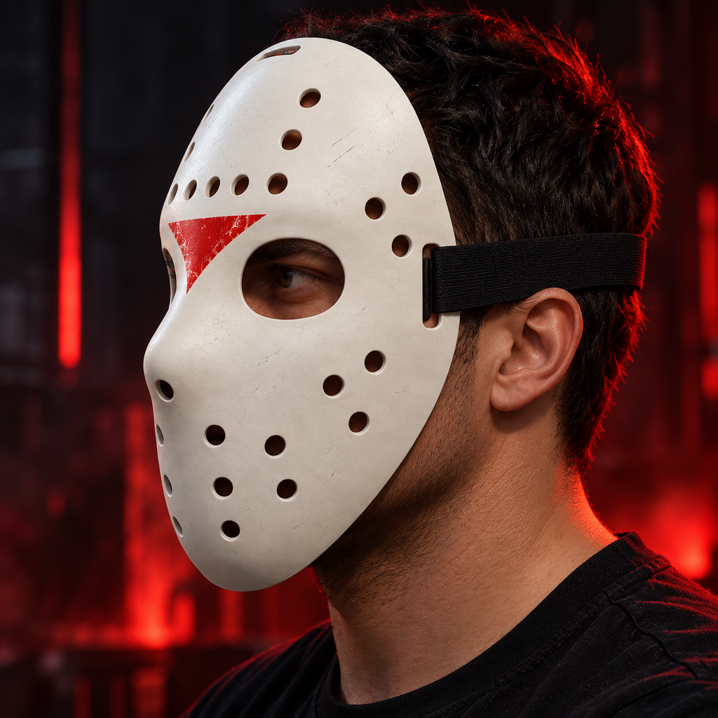 RAVEN XIII Horror Hockey Mask | 3D Printed Slasher Face Mask | White & Red Costume Mask | Halloween Cosplay